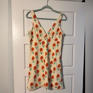 Floral Mini Dress in Cream and Orange